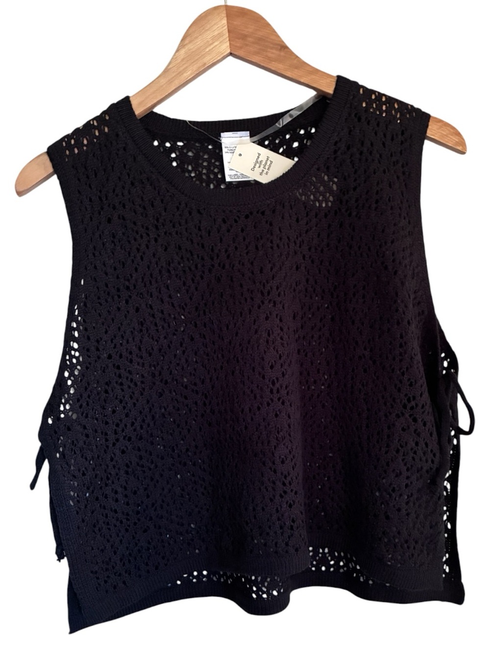 NWT Whimsigoth Fairy Grunge Indie Boho Black Crochet Sleeveless Knit Top Sz L/XL